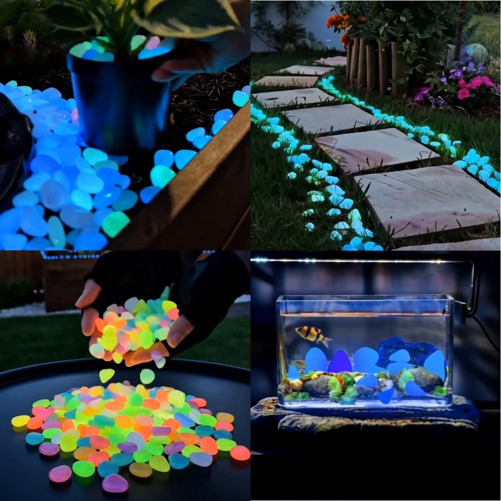 Aquarium Plant Light - カラフルな暗闇で光る発光石、庭石、屋外庭園通路、水槽、鉢植えの装飾用