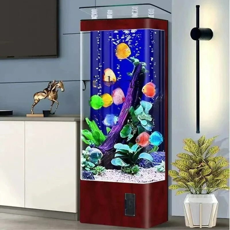 Aquarium Plant Substrate - リビングルームの床から天井までの家庭用縦型壁掛け曲面ガラス製オフィス金魚水槽、会社用水槽、バックフィルター付き