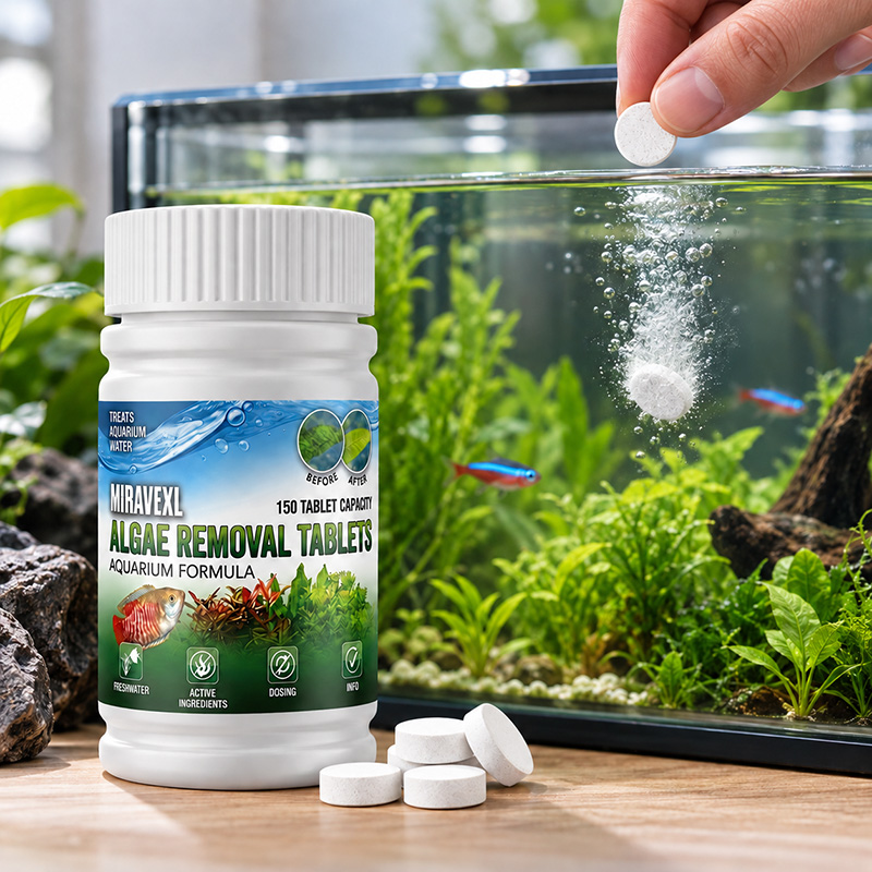Planted Aquarium Cleaning - MIRAVEXL 150錠入り。水槽用藻類除去剤、水槽クリーナー。速効性で水質を改善し、緑色の水を解消。池や水槽用の藻類抑制剤。